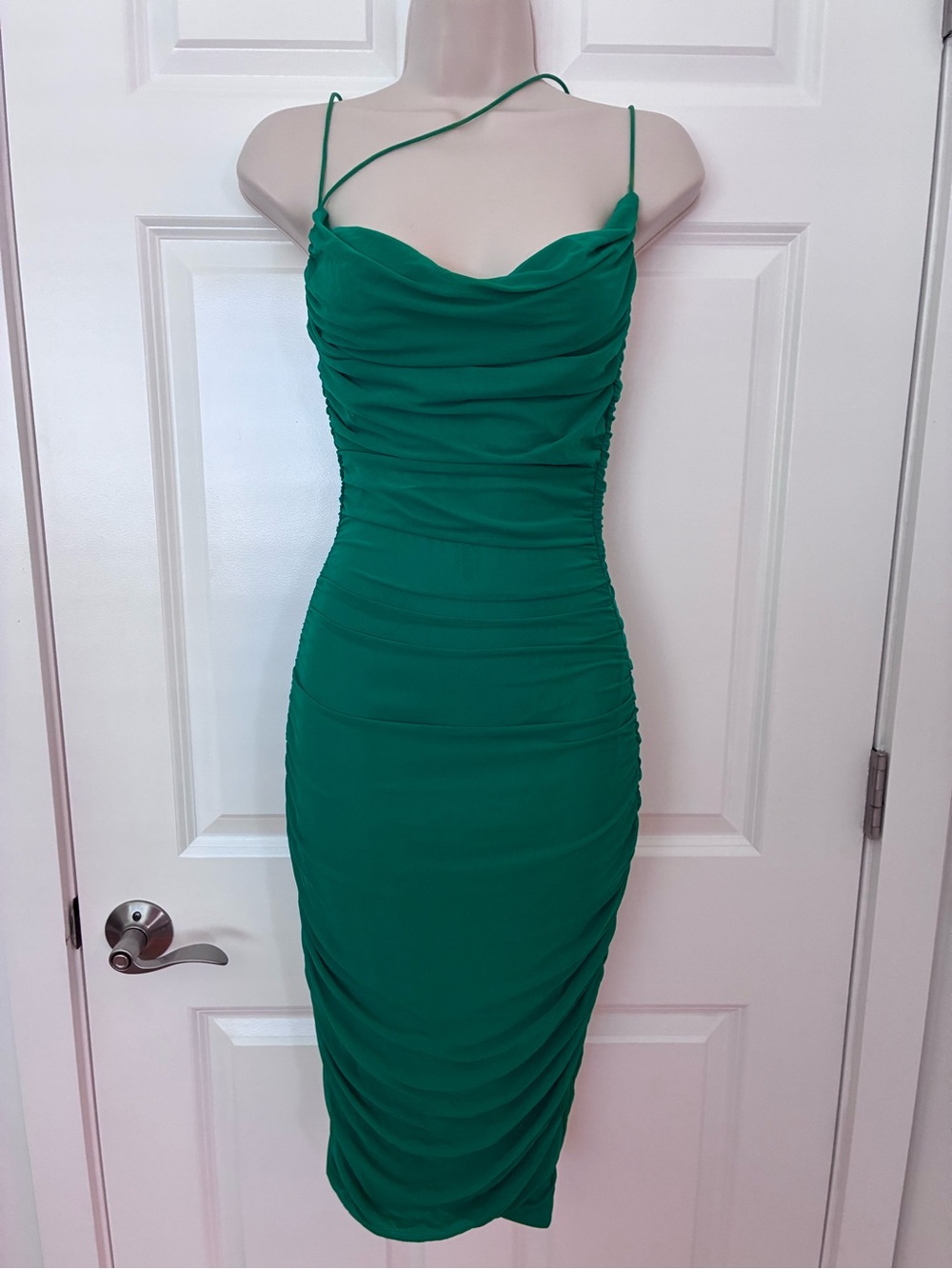 Green Ruched Slip Midi Dress